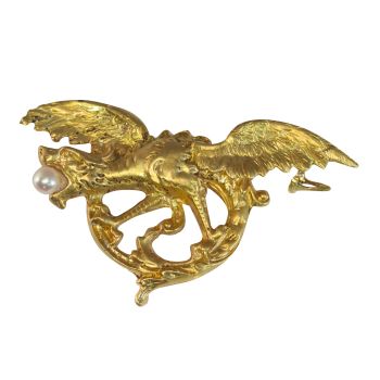 Vintage antique 18K yellow gold griffin dragon brooch by Artista Desconhecido