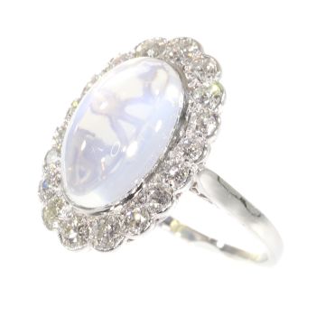 Vintage platinum diamond ring with magnificent moonstone by Unknown Artist