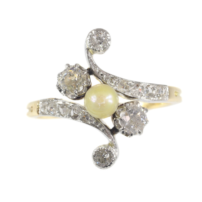 Belle Epoque diamond and pearl cross over ring by Artiste Inconnu
