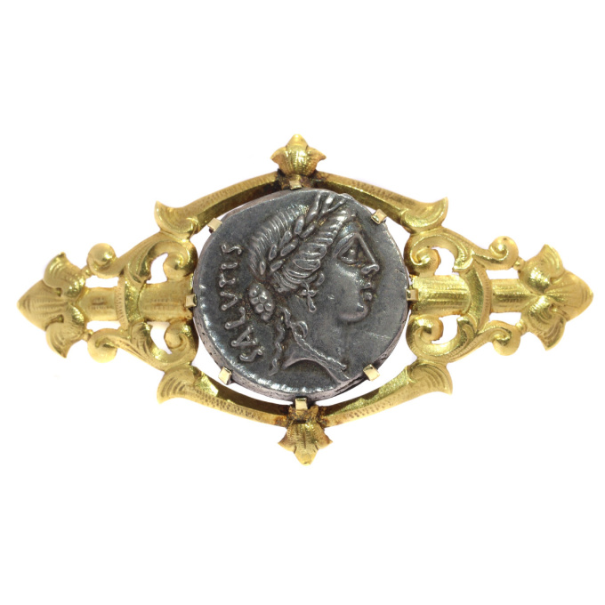 Antique silver Roman coin mounted in antique Victorian brooch by Unbekannter Künstler