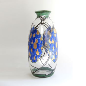 Crystal vase with enameled decoration by Delvaux Paris