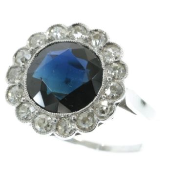 Platinum art deco diamond sapphire engagement ring by Unknown Artist