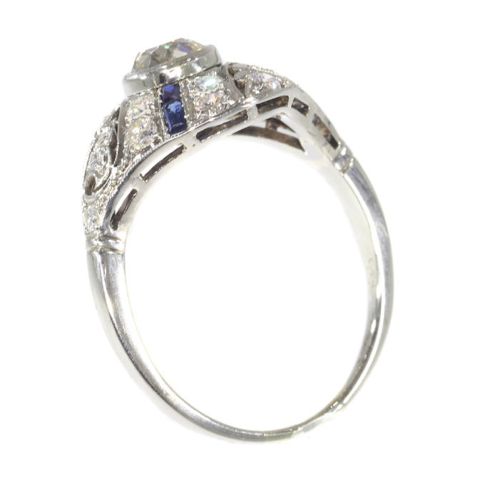 Original Vintage Art Deco ring white gold diamonds and sapphires by Unbekannter Künstler