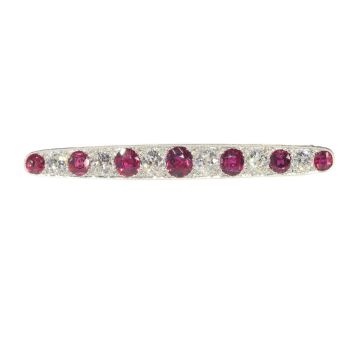 Vintage Art Deco bar brooch with high quality diamonds and rubies by Unknown Artist