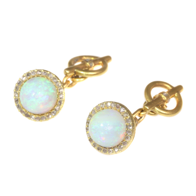 Late Victorian cufflinks 18K gold diamond and high domed opals by Unknown artist