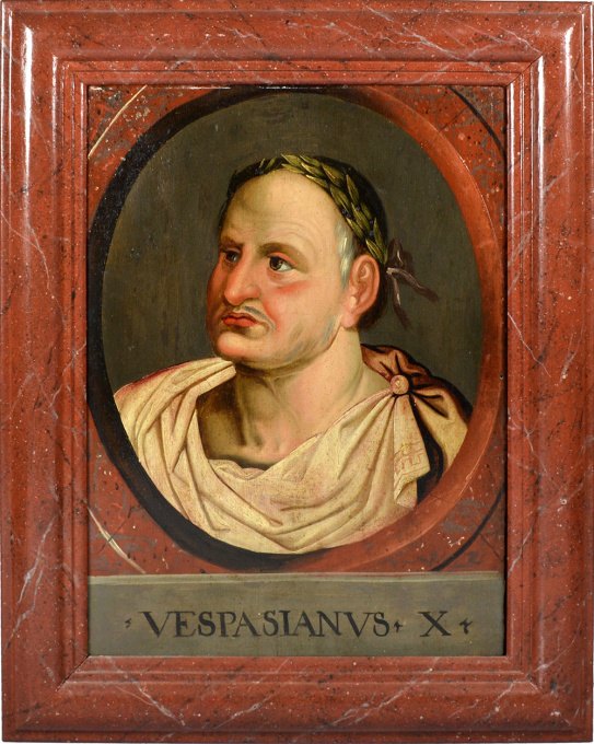 Two Roman ‘Twelve Caesars’ paintings of Vespasian and Titus, 17th century by Unbekannter Künstler
