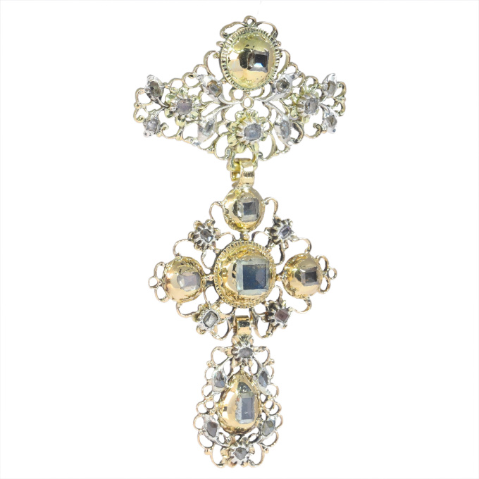Antique early 18th Century diamond cross - a so-called à la Jeannette - with extraordinary large table rose cut by Artista Desconhecido