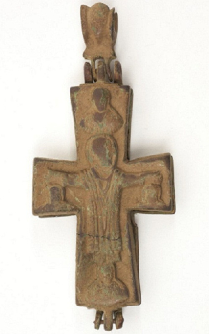 Antique Byzantine bronze encolpion cross by Artiste Inconnu