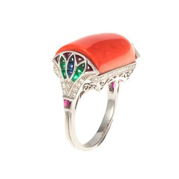 Egyptian style ring with precious coral by Unknown Artist