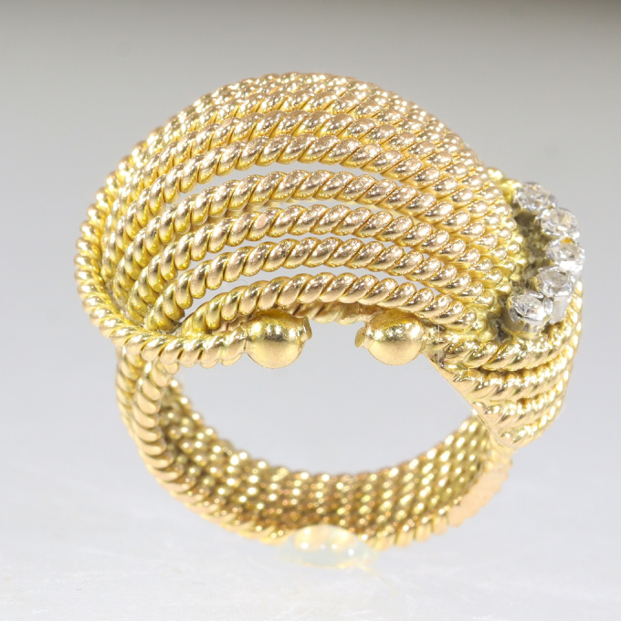 Typical 1950's - 1960's vintage 18K pink gold diamond ring by Onbekende Kunstenaar
