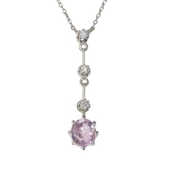 Vintage 1950's diamond pendant with natural untreated pink sapphire by Artiste Inconnu