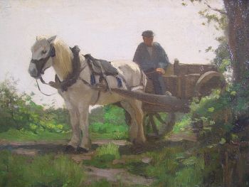 Horse and carriage in landscape by H.J. van der Weele