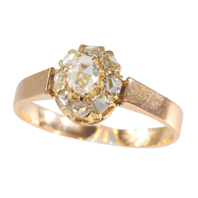 Vintage rose gold antique rozet diamond ring with rose cut diamonds by Artista Sconosciuto