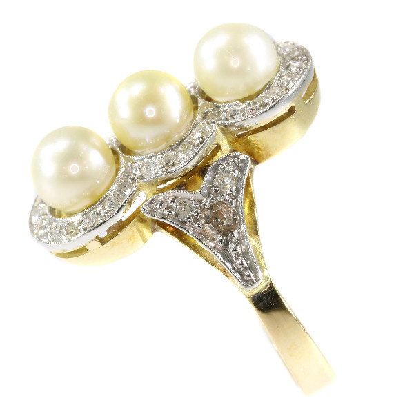 Vintage diamond and pearl ring from the Fifties by Artista Sconosciuto