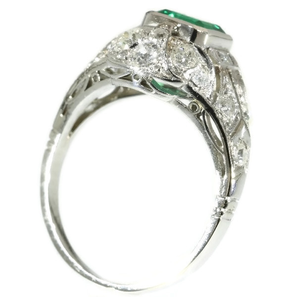 Platinum estate diamond engagement ring with truly magnificent Colombian emerald by Artista Sconosciuto