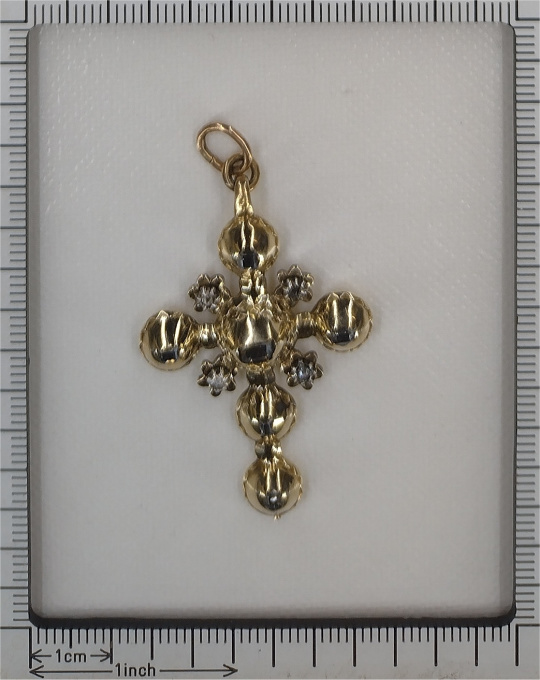 Vintage antique Georgian diamond cross with rare old table cut rose cut diamonds by Unknown artist