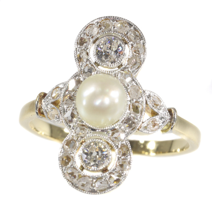 Vintage Belle Epoque pearl and diamond ring by Artista Sconosciuto