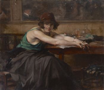 Lady in a cafe by Jean Gouweloos