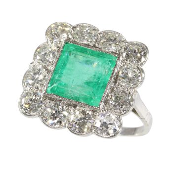 Geometric Grace: A Vintage Art Deco Emerald and Diamond Ring by Unknown artist