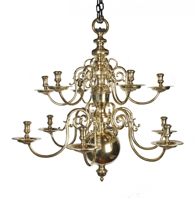 A Dutch bronze 12-light chandelier by Artista Sconosciuto