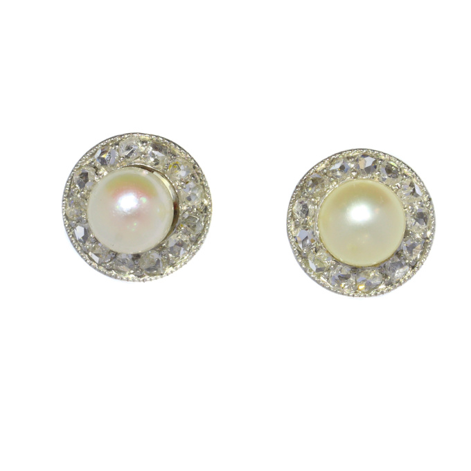 Antique diamond and pearl earstuds by Artiste Inconnu