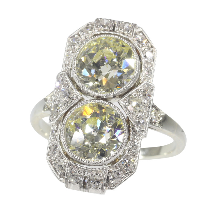 Art Deco engagement ring with two large lemon-chiffon colour brilliants by Unknown Artist