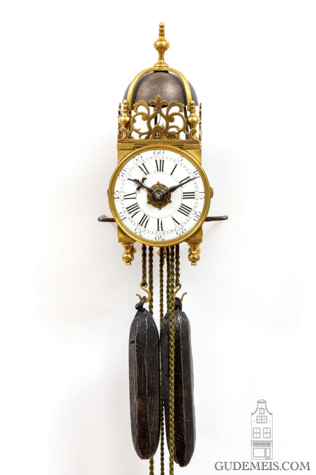A rare miniature French brass striking and alarm lantern clock, circa 1750 by Unbekannter Künstler