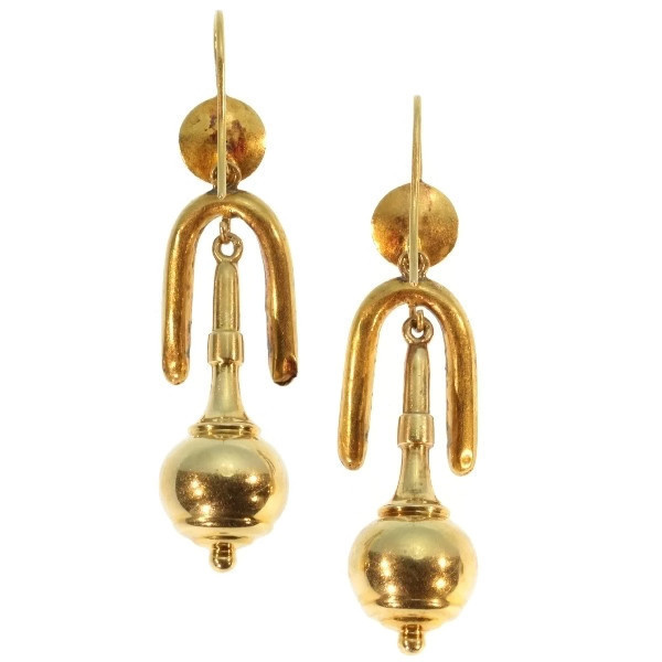 Victorian gold dangle earrings original box by Onbekende Kunstenaar