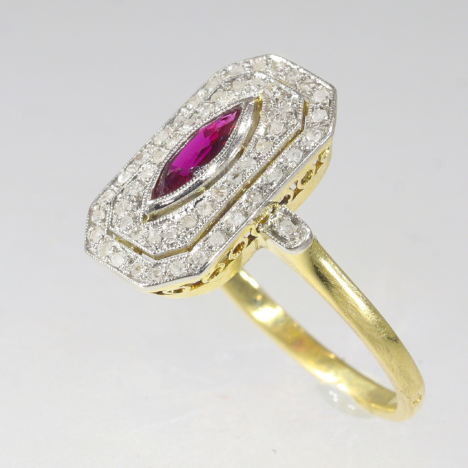 Vintage French Belle Epoque diamond and ruby engagement ring by Unknown Artist