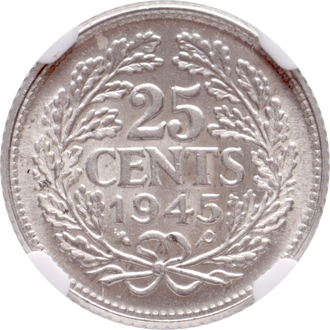 25 cent Wilhelmina NGC MS 65 by Onbekende Kunstenaar
