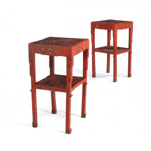 A pair of red-lacquered Chinese stands by Artista Desconocido