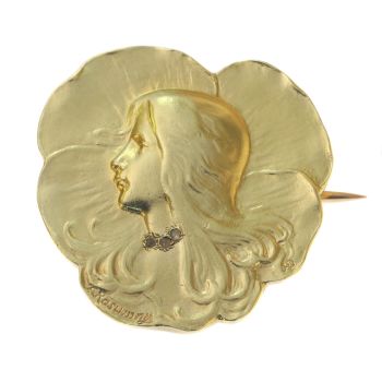 Art Nouveau brooch lady's head signed Rasumny by Artiste Inconnu