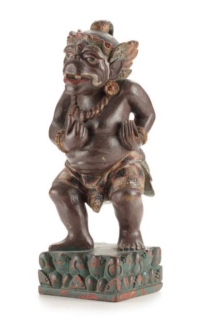 A RARE BALINESE POLYCHROME WOOD STATUE OF TWALEN by Unknown artist