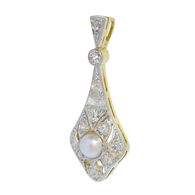 Vintage 1920's Art Deco diamond and pearl pendant by Unknown artist