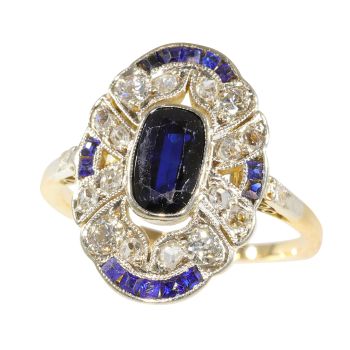 Vintage 1930's Art Deco diamond and sapphire engagement ring by Unknown artist