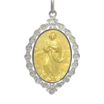 Vintage 1910's Belle Epoque diamond Mother Mary pendant medal by Onbekende Kunstenaar