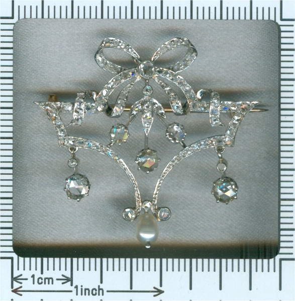 Belle Epoque Brooch In Guirlande Style With Diamonds And Pearl by Unknown Artist
