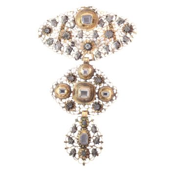 18th Century filigree gold cross pendant table cut diamonds called A la Jeanette by Unknown Artist