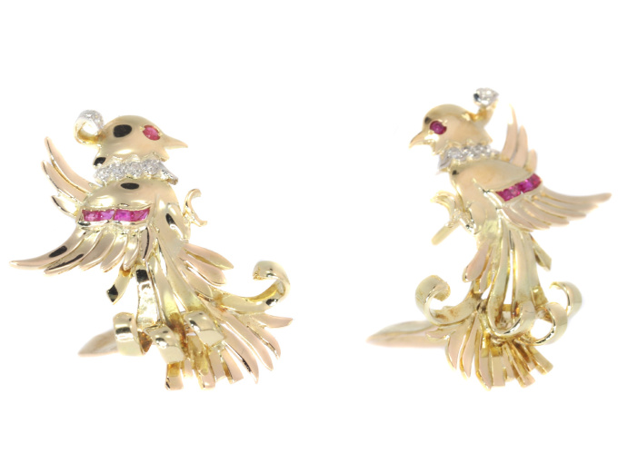 Vintage Retro gold and diamond earrings clips by Onbekende Kunstenaar