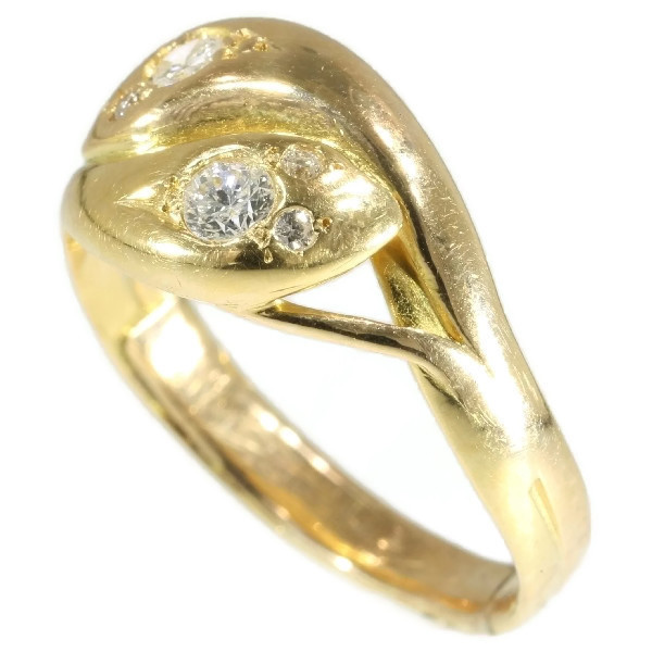 Antique double headed gold snake ring with diamonds by Unknown artist
