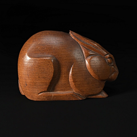 Wooden rabbit art deco sculpture by F. Rouxel-Vannen