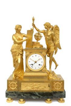 A large French Empire mantel clock 'Genie et Imagination', Clodion circa 1810 by Thiery à Paris