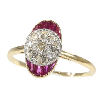 Vintage Art Deco diamond and ruby engagement ring by Unknown Artist