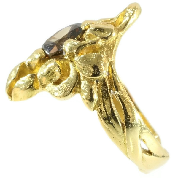 Art Nouveau yellow gold flowery ring diamond, French jewelry by Unknown Artist