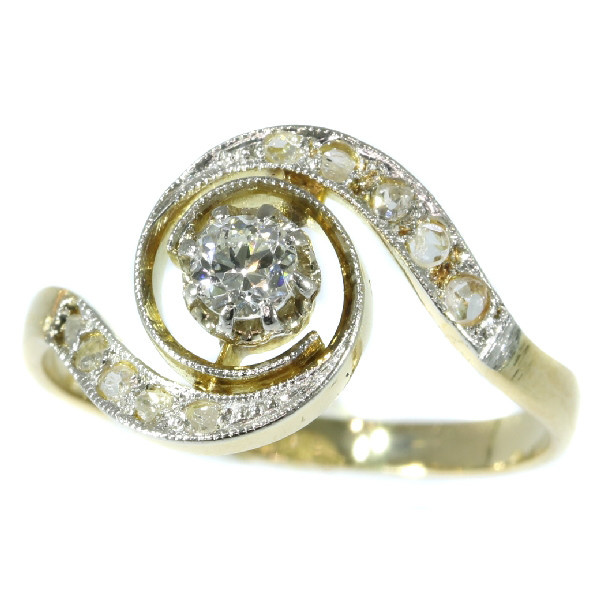 Belle Epoque diamond engagement ring so called tourbillon model or twister by Onbekende Kunstenaar
