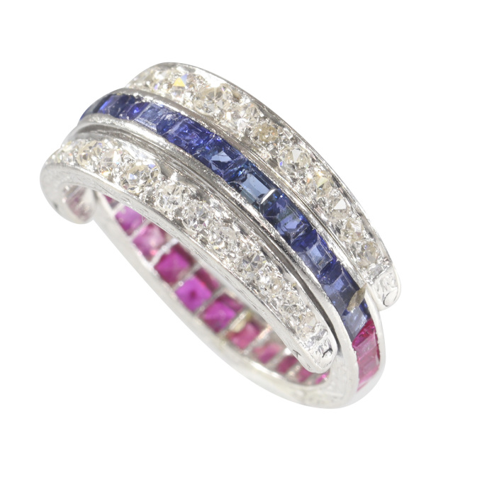 Magnificent eternity band with rubies and sapphires and hinged diamond parts by Artista Desconocido