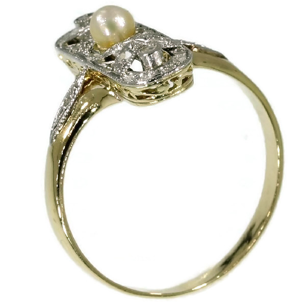 Belle Epoque ring with rose cut diamonds and pearl by Unknown Artist