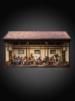 19th C SCALED MODEL OF A CHINESE WORKSHOP WITH 17 POLYCHROMES TERRACOTTA FIGURES by Artista Desconhecido