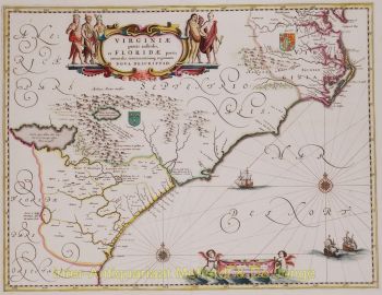 North America, Virginia, East coast antique map  by Blaeu