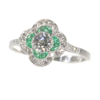 Art Deco diamond and emerald engagement ring by Unknown Artist